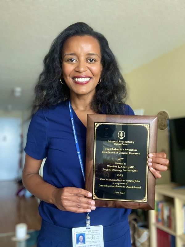 Incredibly honored to have received the MSK Cancer Center Chairman’s award for excellence in research! – Miseker Abate