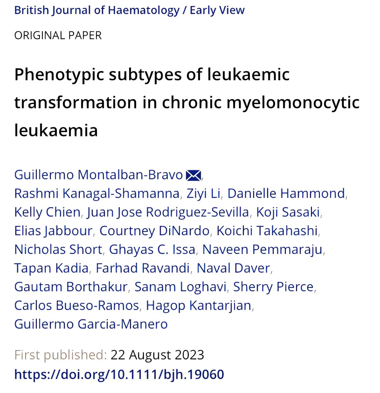 Naveen Pemmaraju: New paper alert from our group led by our doctor Montalban Bravo and professor Garcia Manero