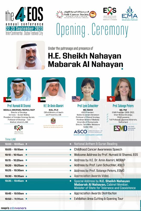 Humaid Al-Shamsi: The opening ceremony of the largest and most prominent oncology conference in the UAE will be held under the esteemed patronage and presence of H.E. Sheikh Nahayan Mabarak Al Nahayan