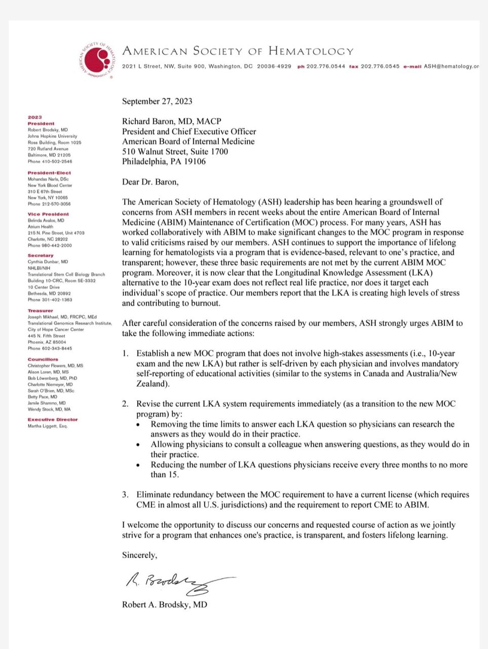 Jason Westin: Very important letter from the American Society of Hematology leadership on American Board of Internal Medicine Maintenance of Certification