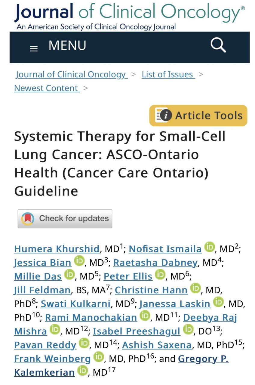 Rami Manochakian: NEW ASCO and Ontario Health Guideline on Systemic Therapy for Small Cell Lung Cancer