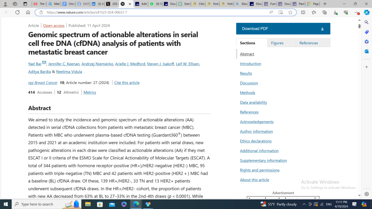 Elisa Agostinetto: The proportion of patients with an actionable alteration (AA) in serial cfDNA decreases with time