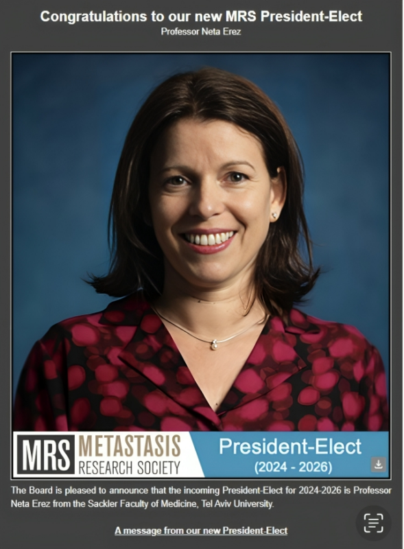Neta Erez: I am honored to become the incoming President-Elect of the Metastasis Research Society