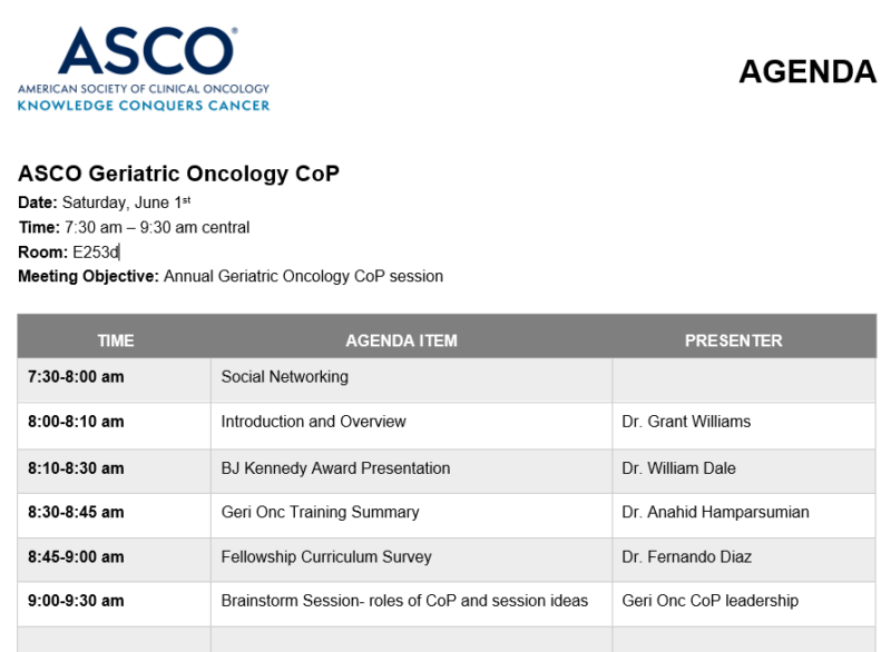 Join us Saturday morning at ASCO24 for our next Geriatric Oncology Community of Practice meeting