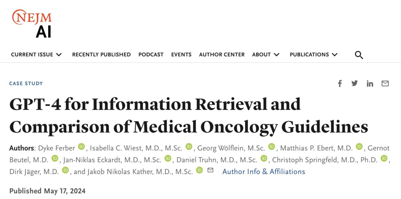 Jakob Nikolas Kather: GPT-4 API to answer medical oncology questions based on guidelines