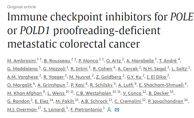 Pashtoon Kasi: The largest series to date on POL-E or POLD1 metastatic Colorectal Cancer and the use of immunotherapy