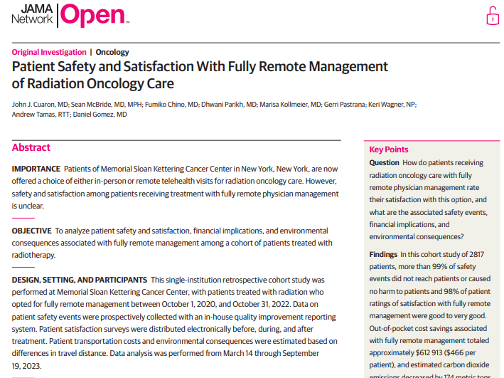 A study on radiation oncology care by John J. Cuaron et al