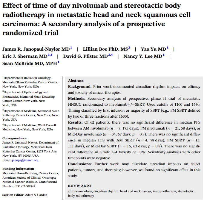 Secondary analysis of a prospective, phase II RCT for metastatic HNSCC – Memorial Sloan Kettering Radiation Oncology