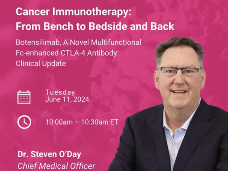 Steven O’Day will be presenting an update on botensilimab programs at Nature Conferences’s event – Agenus