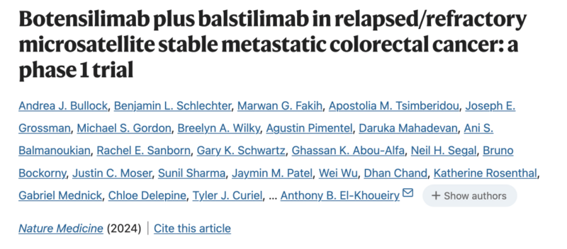 Gertjan Rasschaert: Botbal in refractory pMMR/MSS mCRC: a phase 1 trial by Andrea J. Bullock et al