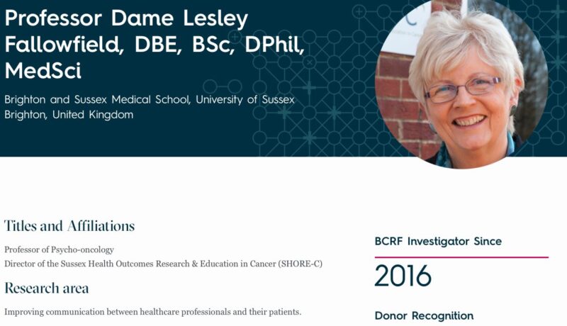 Gary L. Thompson: Lesley Fallowfield exploring ways to enable clinicians and genetic counselors to discuss challenging topics
