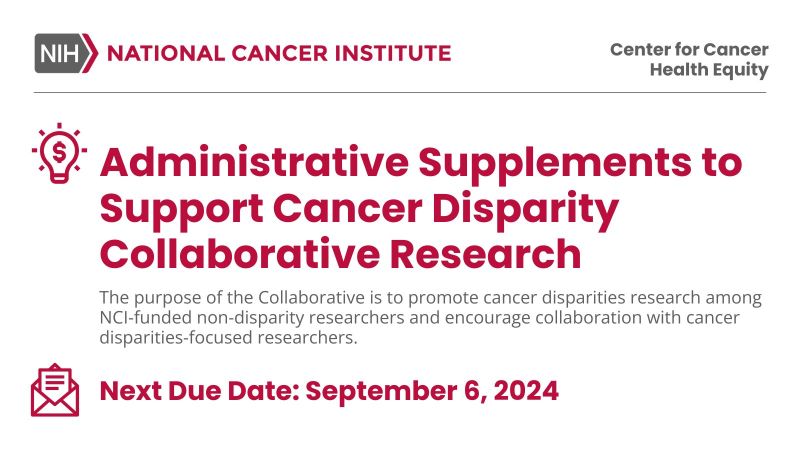 NCI CCHE is seeking applications for Administrative Supplements to Support Cancer Disparity Collaborative Research