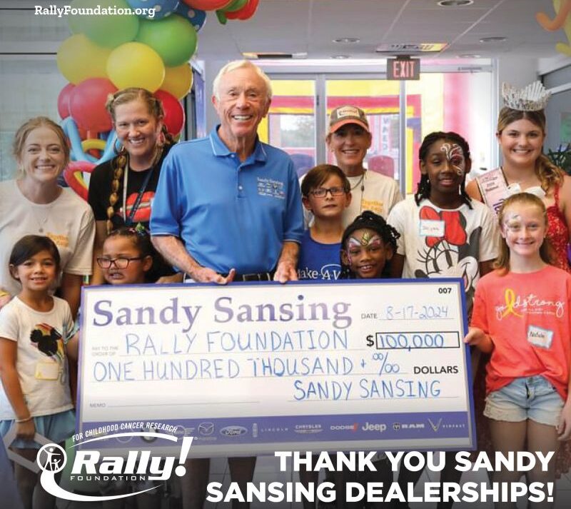 Sandy Sansing Dealerships donates $100,000 to Rally Foundation for Childhood Cancer Research