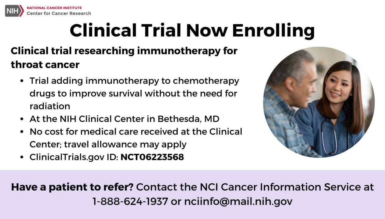 CCR researchers are investigating new therapies for throat cancer without the need for radiation – NCI Center for Cancer Research